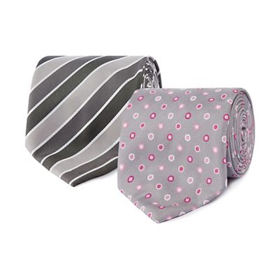 The Collection Pack of two grey striped and spotted ties
